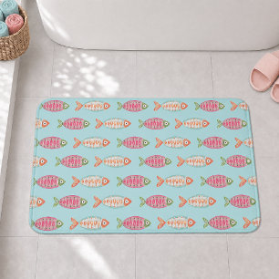 Colourful Coastal Summer Fish Pattern Bath Mat
