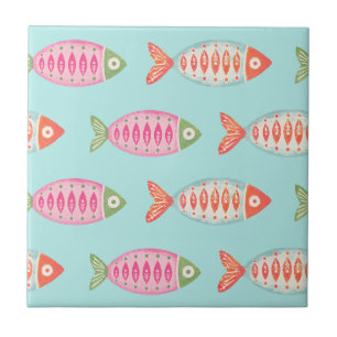 Colourful Coastal Summer Fish Pattern Ceramic Tile
