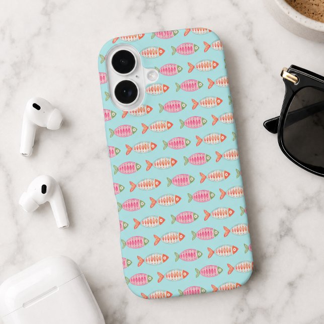 Colourful Coastal Summer Fish Pattern iPhone 16 Case (Creator Uploaded)