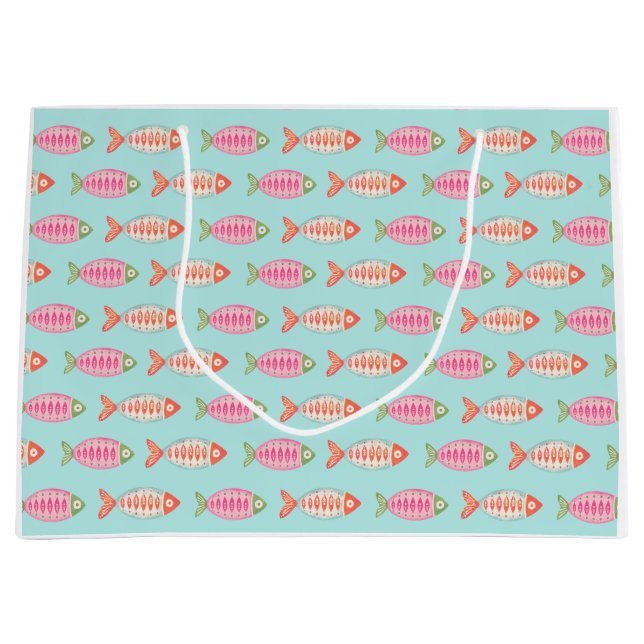 Colourful Coastal Summer Fish Pattern Large Gift Bag (Front)