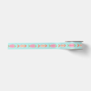 Colourful Coastal Summer Fish Pattern Satin Ribbon
