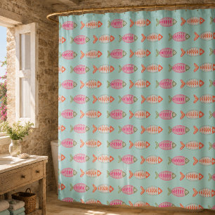 Colourful Coastal Summer Fish Pattern Shower Curtain