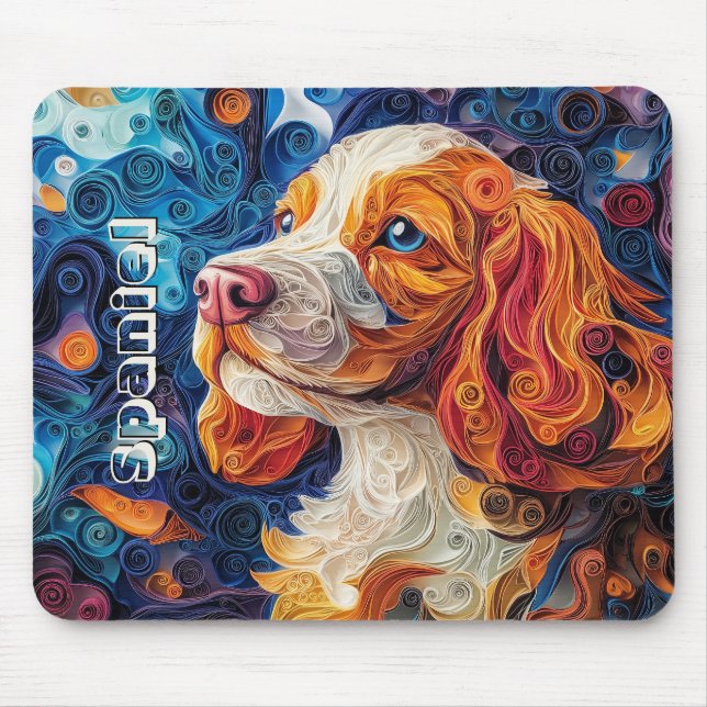 Colourful Cocker Spaniel Paper Quilling Portrait Mouse Pad (Front)