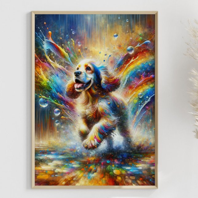 Colourful Cocker Spaniel Rainbow Splatter Custom Poster (Framed Example)