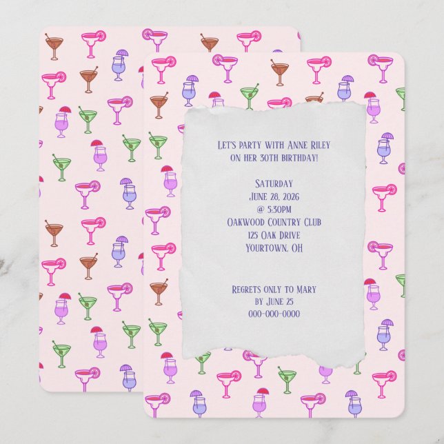 Colourful Cocktail Collection birthday party Invitation (Front/Back)
