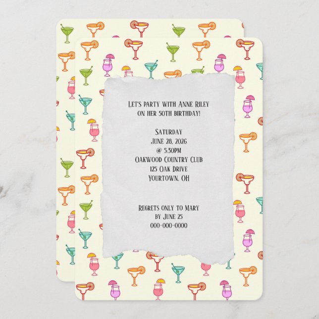 Colourful Cocktail Collection birthday party Invitation (Front/Back)