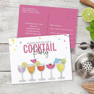 Colourful Cocktail Party Custom Invitation Postcard