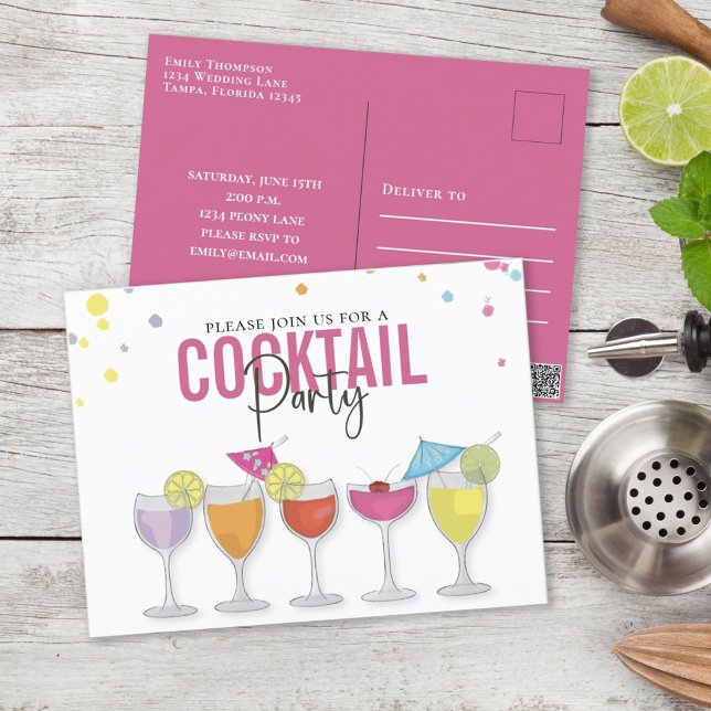 Colourful Cocktail Party Custom Invitation Postcard (Creator Uploaded)