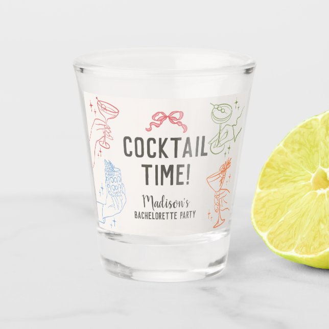 Colourful Cocktail Party Retro Bachelorette Favour Shot Glass (Front)