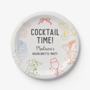 Colourful Cocktail Party Retro Bachelorette Party Paper Plate