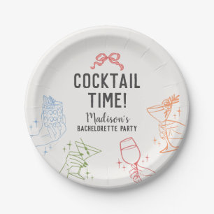 Colourful Cocktail Party Retro Bachelorette Party Paper Plate