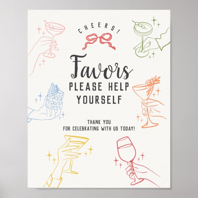 Colourful Cocktail Party Retro Favours Sign (Front)