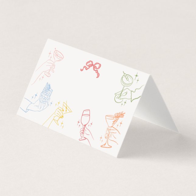 Colourful Cocktail Party Retro Table Place Cards (Front)