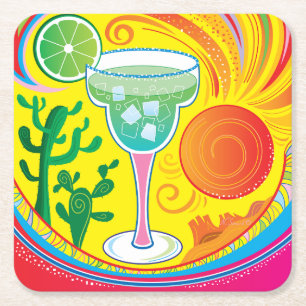 Colourful Cocktail Square Paper Coaster