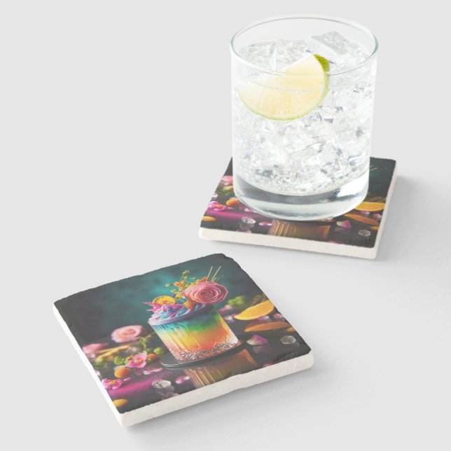 Colourful cocktail stone coaster (Side)