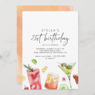 Colourful Cocktails   Fun Cute 21st Birthday Party Invitation