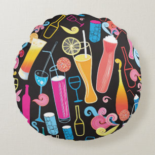 Colourful Cocktails Graphic Seamless Pattern Round Cushion