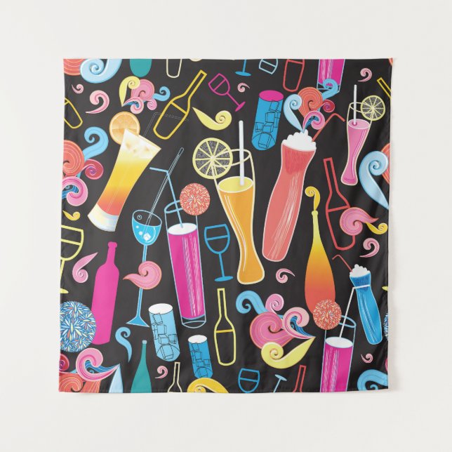 Colourful Cocktails Graphic Seamless Pattern Tapestry (Front)