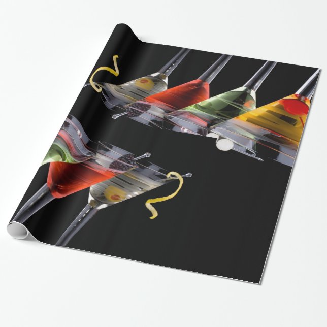 Colourful Cocktails in Martini Glasses Wrapping Paper (Unrolled)