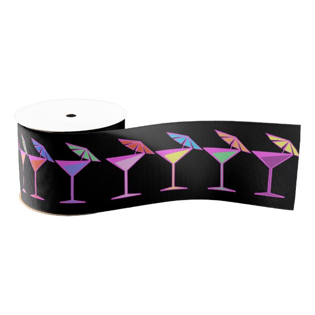 Colourful Cocktails on Black Grosgrain Ribbon (Spool)