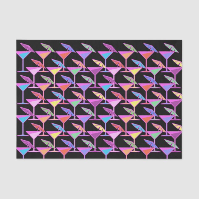 Colourful Cocktails on Black Pattern Tissue Paper (Front)