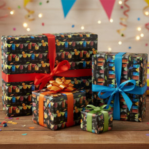 Colourful Cocktails on Black Wrapping Paper