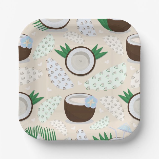 Colourful coconut pattern paper plate (Front)