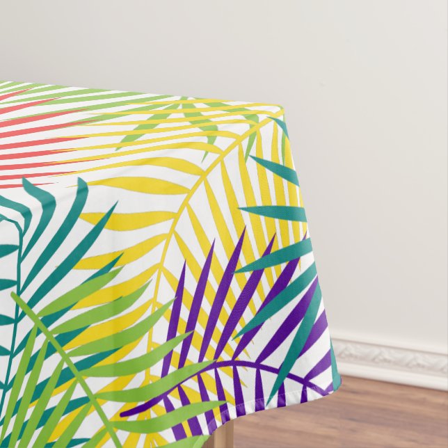 Colourful Coconut Stylised Palm Leafs Pattern Tablecloth (In Situ)
