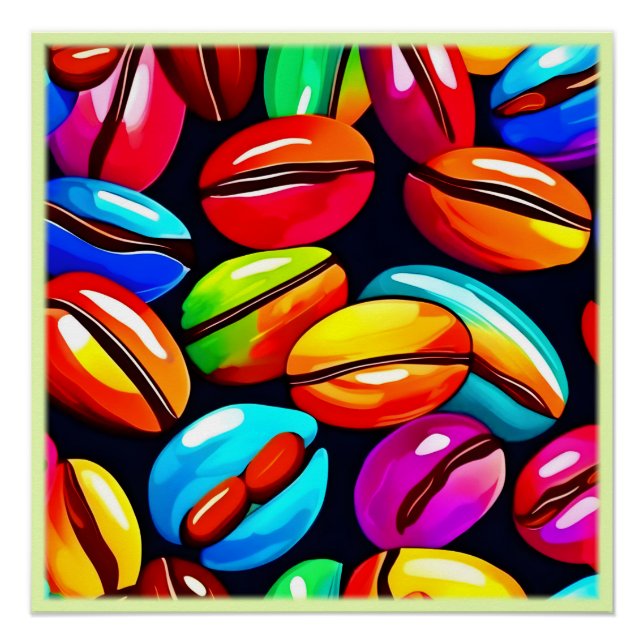 Colourful Coffee Bean Abstract Art Poster (Front)