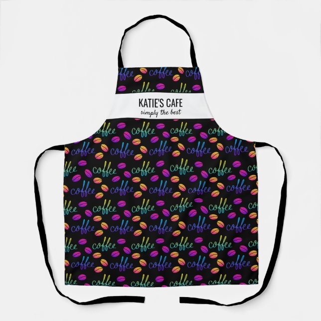 Colourful Coffee Beans Barista or Cafe Name Custom Apron (Front)