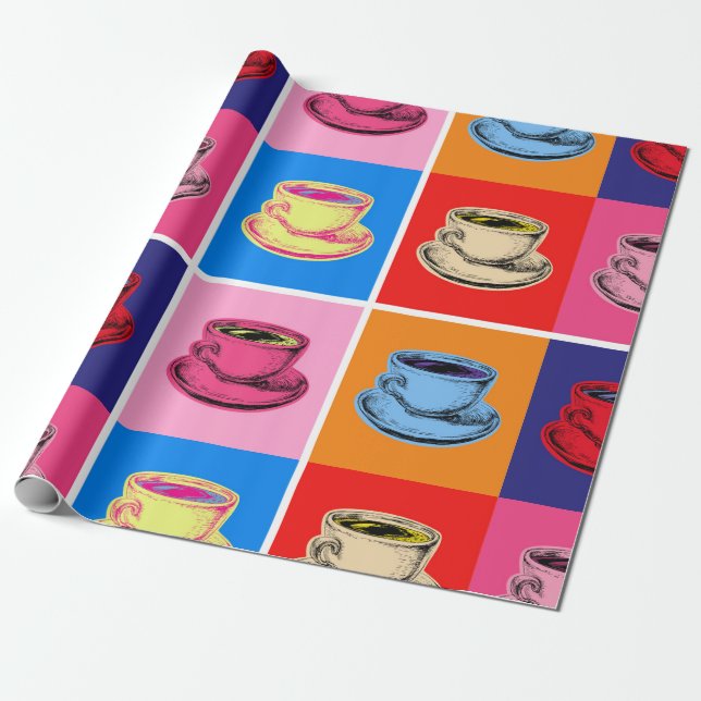 Colourful Coffee Cup Mugs Wrapping Paper (Unrolled)