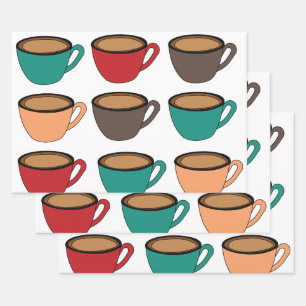 Colourful Coffee Cup Pattern Wrapping Paper Sheet