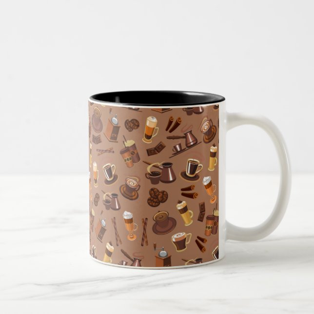 Colourful Coffee Maker Pattern Two-Tone Coffee Mug (Right)