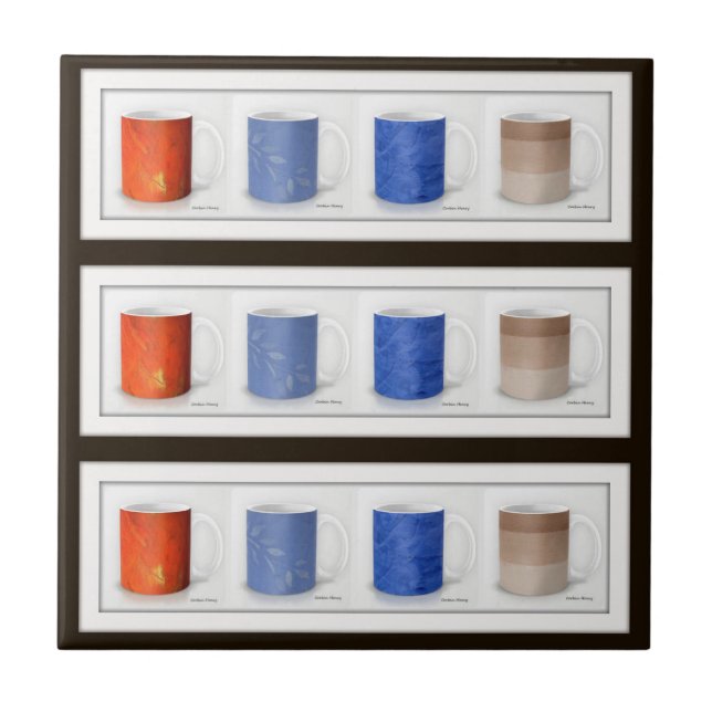 Colourful Coffee Mugs Framed Ceramic Tile (Front)