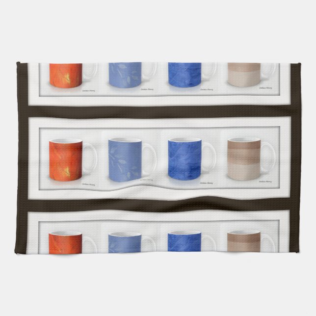 Colourful Coffee Mugs Framed Tea Towel (Horizontal)