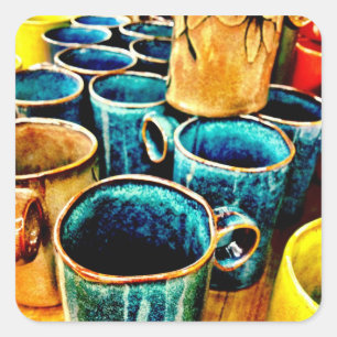 Colourful Coffee Mugs Gifts for Coffee Lovers Square Sticker