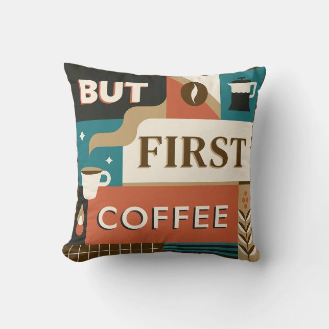 Colourful Coffee Quotes Cushion (Front)