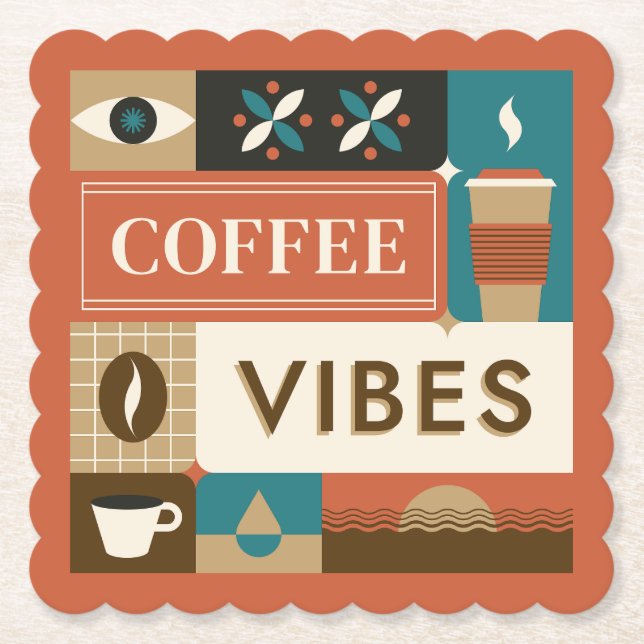 Colourful Coffee Quotes Paper Coaster (Front)