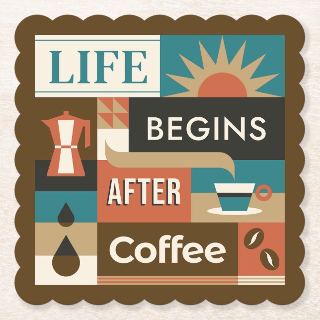 Colourful Coffee Quotes Paper Coaster (Front)