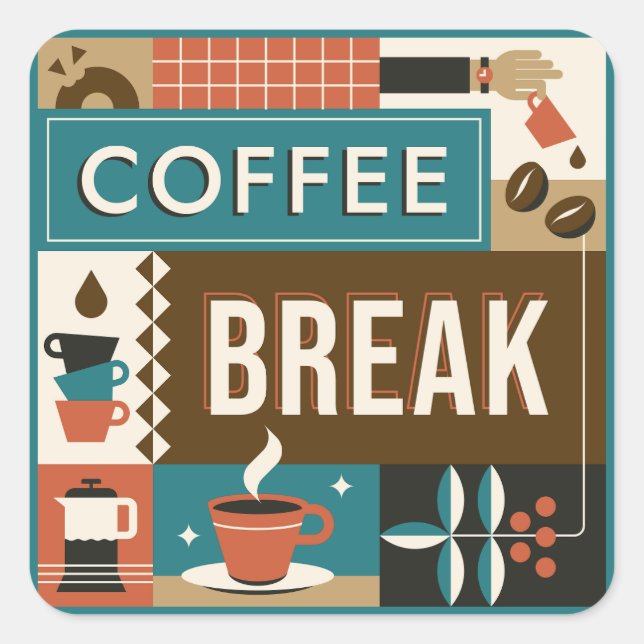 Colourful Coffee Quotes Square Sticker (Front)