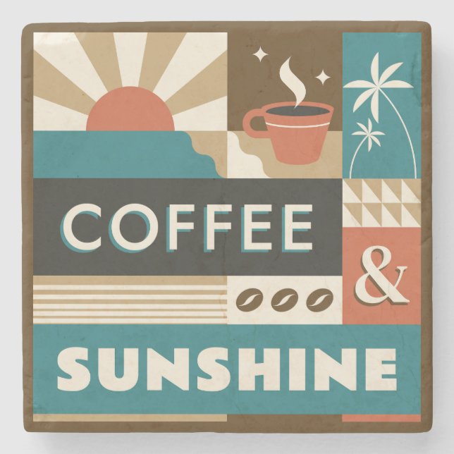 Colourful Coffee Quotes Stone Coaster (Front)