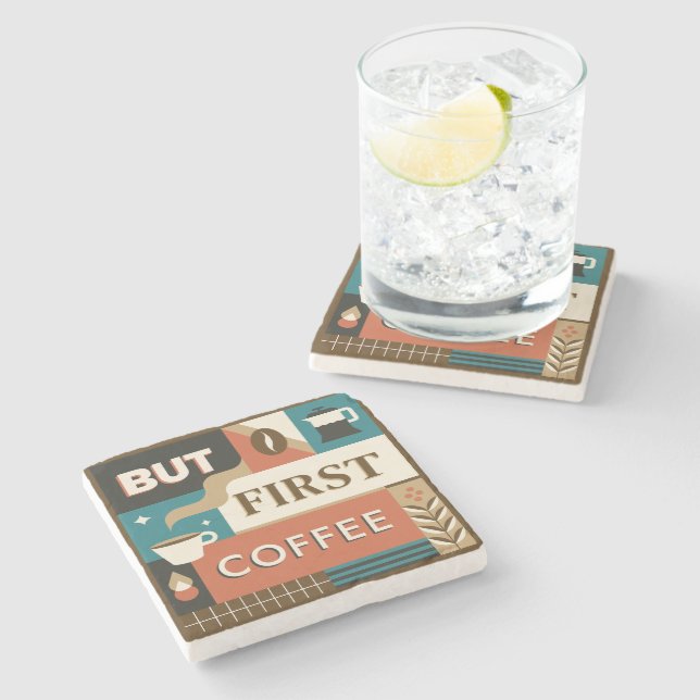 Colourful Coffee Quotes Stone Coaster (Side)