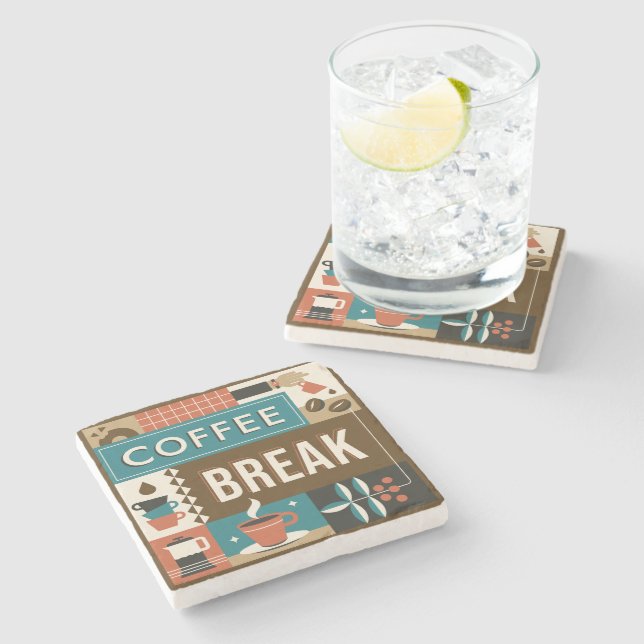 Colourful Coffee Quotes Stone Coaster (Side)