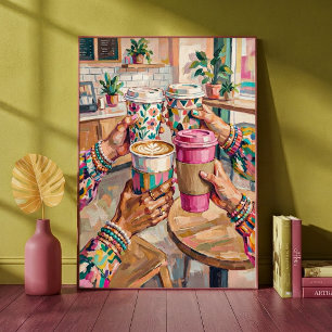 Colourful Coffee Shop Cheers Friends Hands Holding Poster