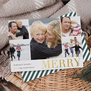Colourful Collage   Merry & Bright 5 Photo Foil Holiday Card