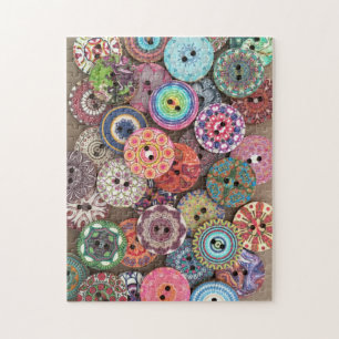 Colourful Collage of Painted Wooden Buttons Photo Jigsaw Puzzle