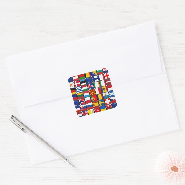 Colourful collection of world flags square sticker (Envelope)