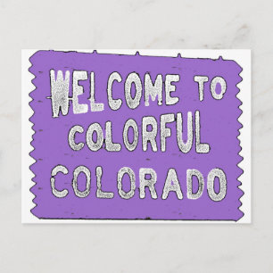 Colourful Colorado purple welcome sign Postcard
