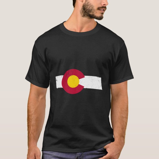 Colourful Colorado State Flag Distressed Fade T-Shirt (Front)