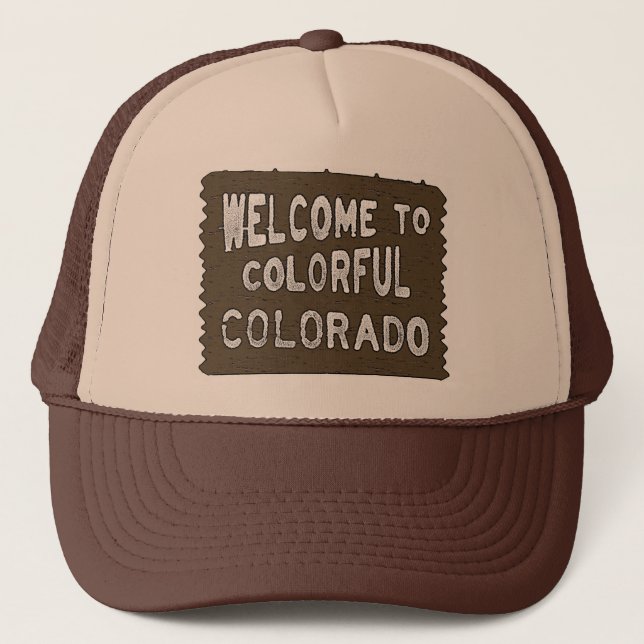 Colourful Colorado welcome sign brown hat (Front)